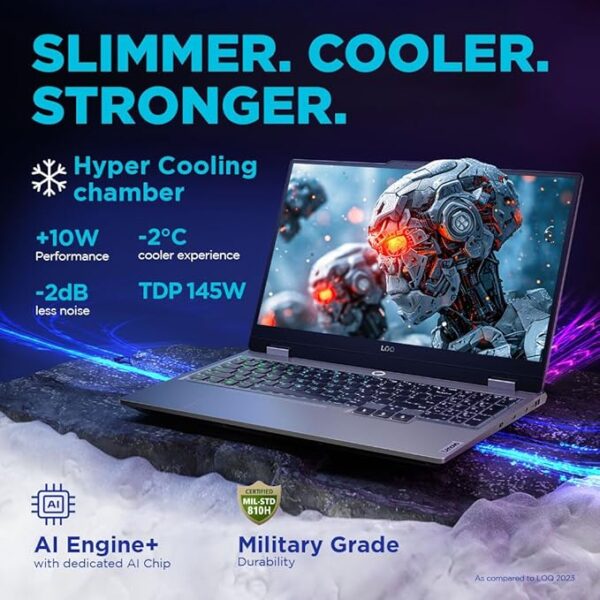 Lenovo LOQ 2024, AMD Ryzen 7 7435HS, NVIDIA RTX 4060-8GB, 24GB RAM, 512GB SSD, 15.6"/39.6cm, Windows 11, MS Office Home 2024, Grey, 2.4Kg, 83JC00EHIN, 100% sRGB, 3 Mon. Game Pass Gaming Laptop - Image 7